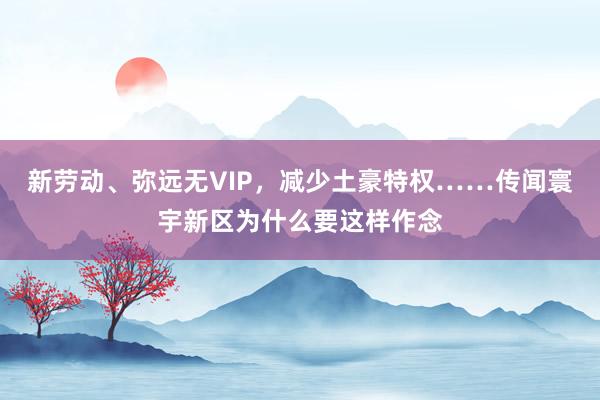 新劳动、弥远无VIP，减少土豪特权……传闻寰宇新区为什么要这样作念